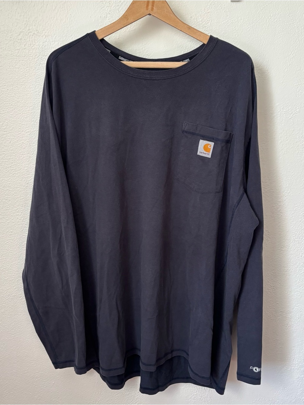 Carhartt Force Relaxed Fit Long Sleeve Shirt Navy 2XL Workwear Pocket Tee